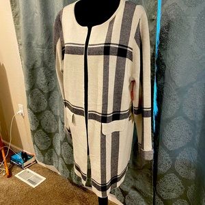 Brand new long sweater jacket with gold threading